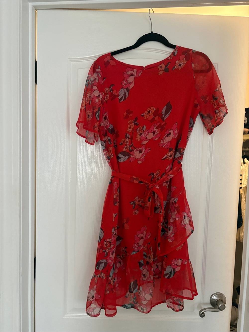 a new day Red Floral Tie-Waist Mini Dress